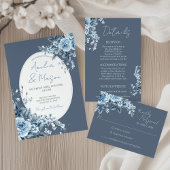 Dusty Blue Floral Wedding Response Card RSVP Kaartje