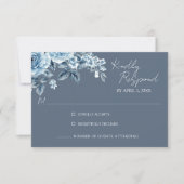 Dusty Blue Floral Wedding Response Card RSVP Kaartje (Voorkant)