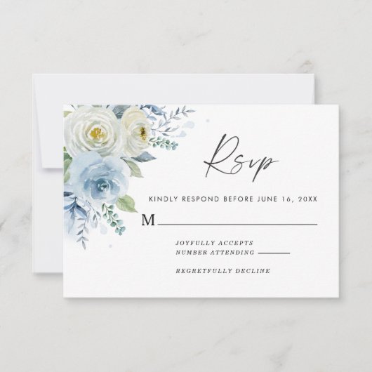 Dusty Blue Floral Wedding Response Kaart (Voorkant)