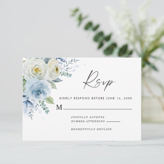 Dusty Blue Floral Wedding Response Kaart (Staand voorkant)