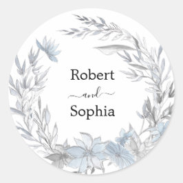 Dusty Blue Floral Wedding Ronde Sticker