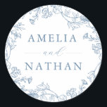 Dusty Blue  Floral Wedding Ronde Sticker<br><div class="desc">Collectie afstemmen in de kleine Bayleigh Store.</div>