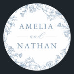 Dusty Blue  Floral Wedding Ronde Sticker<br><div class="desc">Collectie afstemmen in de kleine Bayleigh Store.</div>