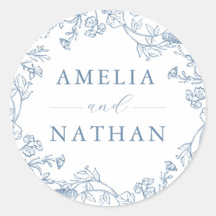 Dusty Blue Floral Wedding Ronde Sticker