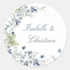 Dusty Blue Floral Wedding Ronde Sticker