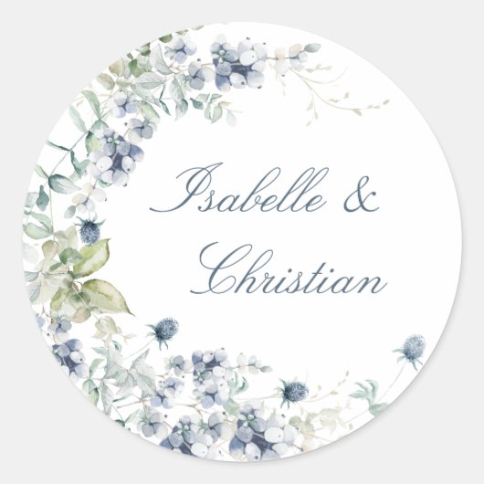 Dusty Blue Floral Wedding Ronde Sticker (Voorkant)