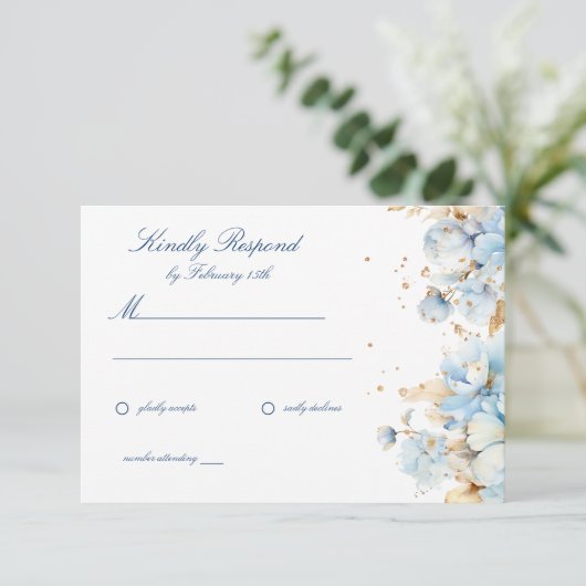 Dusty Blue Floral Wedding RSVP (Staand voorkant)