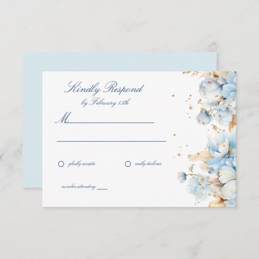 Dusty Blue Floral Wedding RSVP (Voorkant / Achterkant)