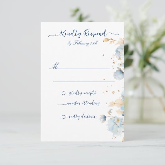 Dusty Blue Floral Wedding RSVP (Staand voorkant)