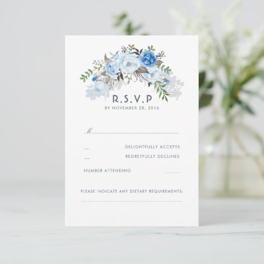 Dusty Blue Floral Wedding RSVP (Staand voorkant)