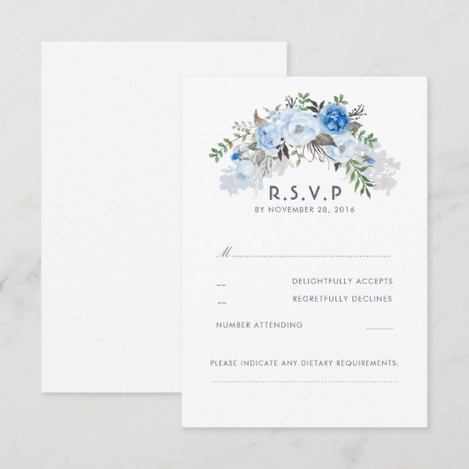 Dusty Blue Floral Wedding RSVP (Voorkant / Achterkant)