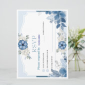 Dusty Blue Floral Wedding RSVP Card | Botanical (Staand voorkant)