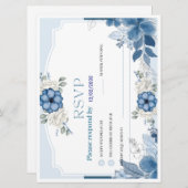 Dusty Blue Floral Wedding RSVP Card | Botanical (Voorkant / Achterkant)
