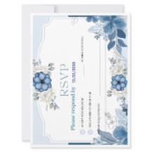 Dusty Blue Floral Wedding RSVP Card | Botanical