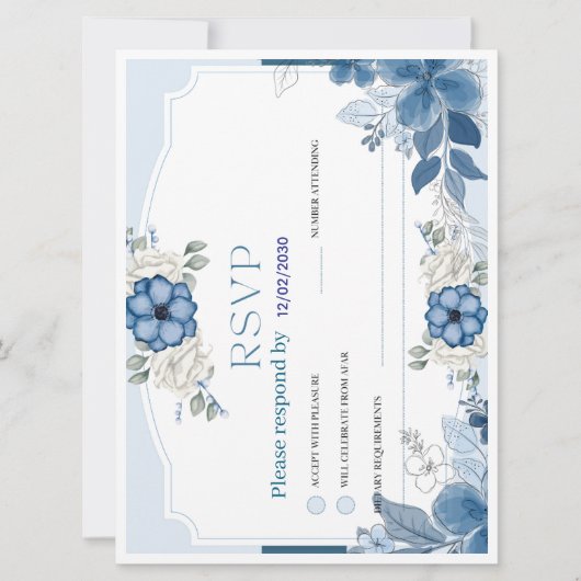 Dusty Blue Floral Wedding RSVP Card | Botanical (Voorkant)