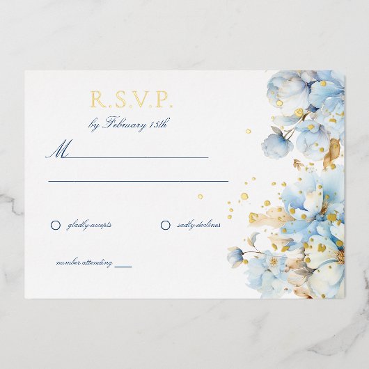 Dusty Blue Floral Wedding RSVP Folie Uitnodiging (Voorkant)