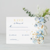 Dusty Blue Floral Wedding RSVP Folie Uitnodiging (Staand Voorkant)