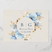 Dusty Blue Floral Wedding RSVP Folie Uitnodiging (Achterkant)