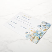 Dusty Blue Floral Wedding RSVP Folie Uitnodiging (Gedraaid)