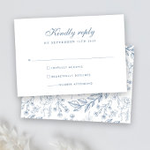 Dusty Blue Floral Wedding RSVP Kaart