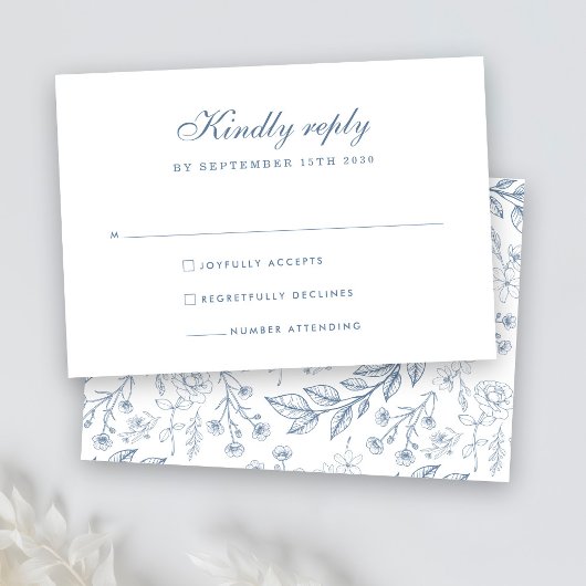 Dusty Blue Floral Wedding RSVP Kaart