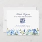 Dusty Blue Floral Wedding RSVP Kaart met QR-code (Voorkant)