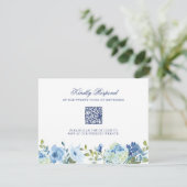 Dusty Blue Floral Wedding RSVP Kaart met QR-code (Staand voorkant)