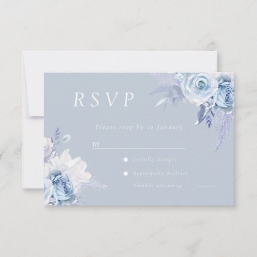 Dusty Blue Floral Wedding RSVP Kaartje (Voorkant)