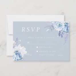 Dusty Blue Floral Wedding RSVP Kaartje