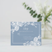 Dusty Blue Floral Wedding RSVP Kaartje (Staand voorkant)
