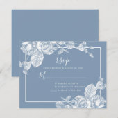 Dusty Blue Floral Wedding RSVP Kaartje (Voorkant / Achterkant)