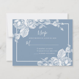Dusty Blue Floral Wedding RSVP Kaartje