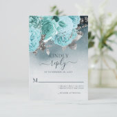 Dusty Blue Floral Wedding RSVP Kaartje (Staand voorkant)