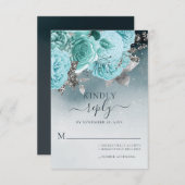 Dusty Blue Floral Wedding RSVP Kaartje (Voorkant / Achterkant)