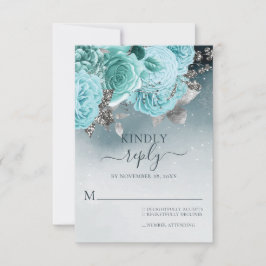 Dusty Blue Floral Wedding RSVP Kaartje