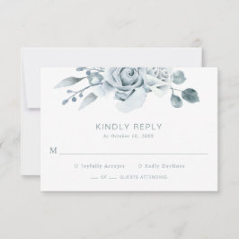 Dusty Blue Floral Wedding RSVP Kaartje