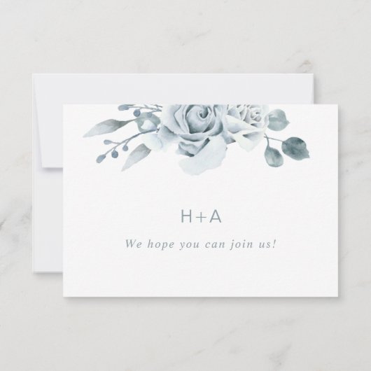 Dusty Blue Floral Wedding RSVP Kaartje (Achterkant)