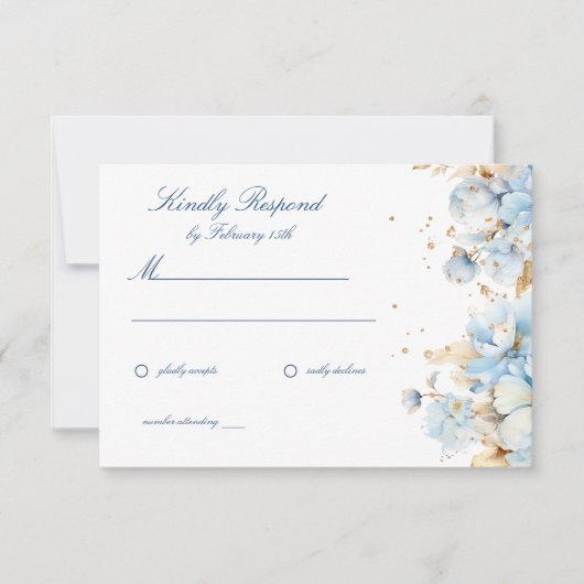 Dusty Blue Floral Wedding RSVP Kaartje (Voorkant)
