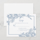 Dusty Blue Floral Wedding RSVP Kaartje (Voorkant / Achterkant)