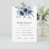 Dusty Blue Floral Wedding RSVP Kaartje (Staand voorkant)