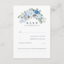 Dusty Blue Floral Wedding RSVP Kaartje
