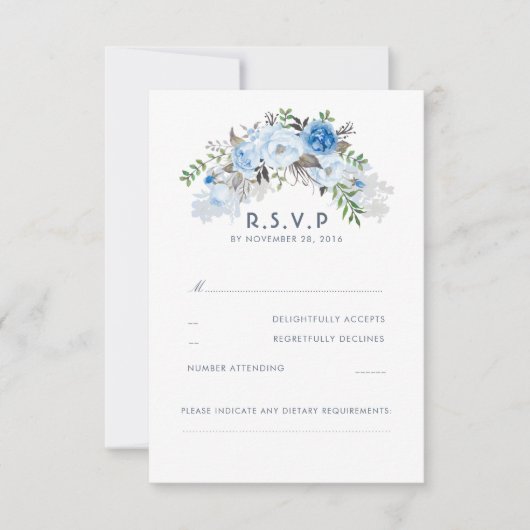 Dusty Blue Floral Wedding RSVP Kaartje (Voorkant)