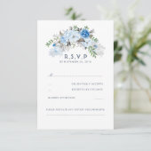 Dusty Blue Floral Wedding RSVP Kaartje (Staand voorkant)