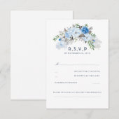 Dusty Blue Floral Wedding RSVP Kaartje (Voorkant / Achterkant)