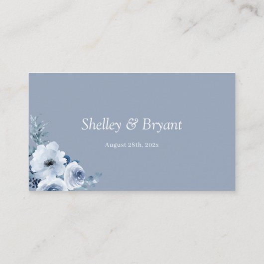 Dusty Blue Floral Wedding RSVP Online QR Code Informatiekaartje (Achterkant)