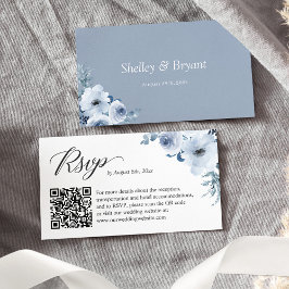 Dusty Blue Floral Wedding RSVP Online QR Code Informatiekaartje