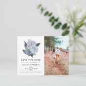 Dusty Blue Floral Wedding Save the Date Briefkaart (Staand voorkant)