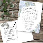 Dusty Blue Floral Wedding Save the Date Calendar Aankondigingskaart
