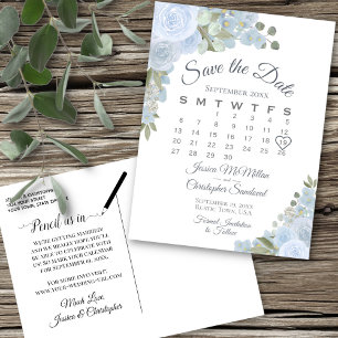 Dusty Blue Floral Wedding Save the Date Calendar Aankondigingskaart