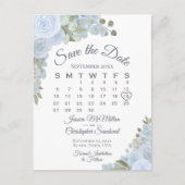 Dusty Blue Floral Wedding Save the Date Calendar Aankondigingskaart (Voorkant)